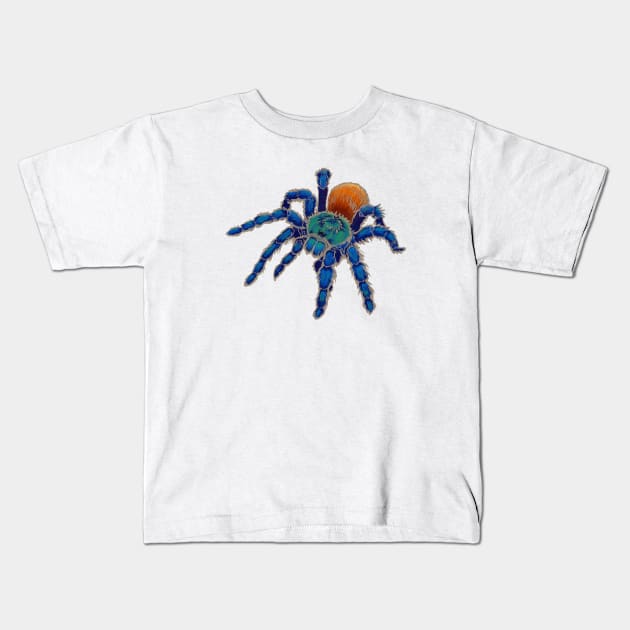 Greenbottle Blue Tarantula with Khaki Outline Kids T-Shirt by RJKpoyp